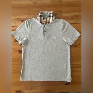 Burberry Gray Polo Shirt with Check Collar